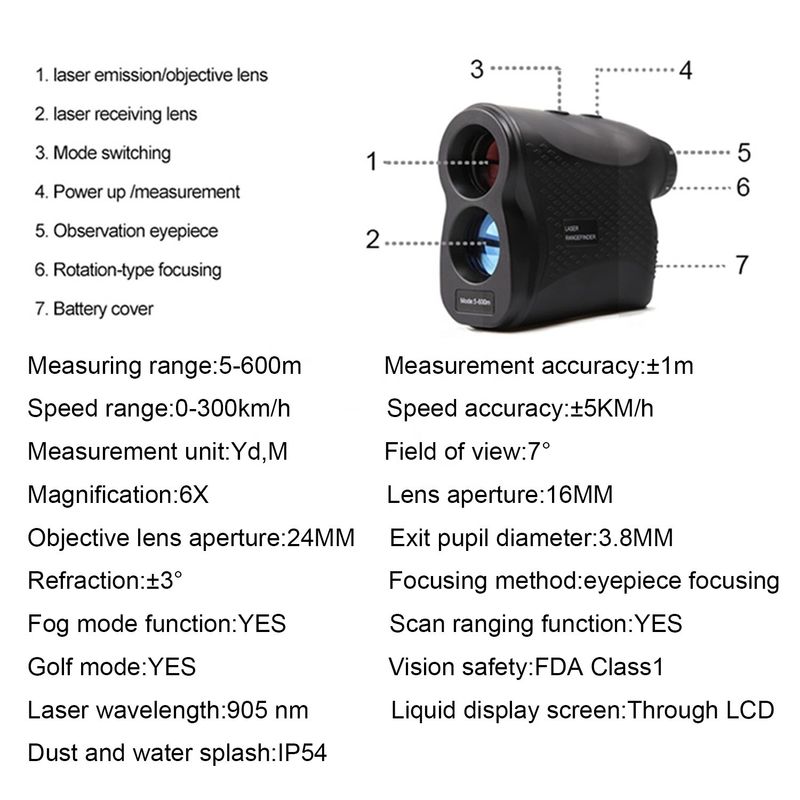 Multifunção Golf Caça Portátil Digital Laser Rangefinder Telescópio de aventura ao ar livre Laser Distância Meter 600m 900m 1200m 1
