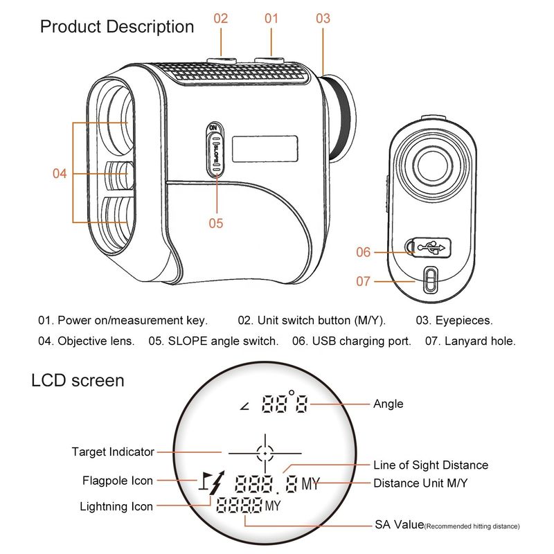 Telescópio Desportivo ao ar livre Golf Rangefinder com Atração Magnética e 905nm Laser Wavelength
