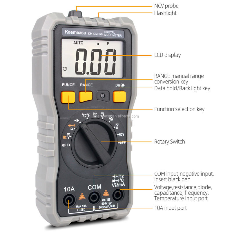 Mini Multi Tester Portátil Voltagem Resistência de Corrente NCV Multiméter Digital Elétrico Inteligente com Indicador de Baixa Bateria