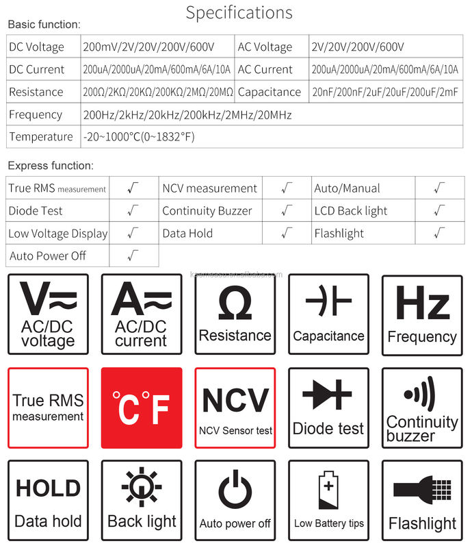 Mini Multi Tester Portátil Voltagem Resistência de Corrente NCV Multiméter Digital Elétrico Inteligente com Indicador de Baixa Bateria