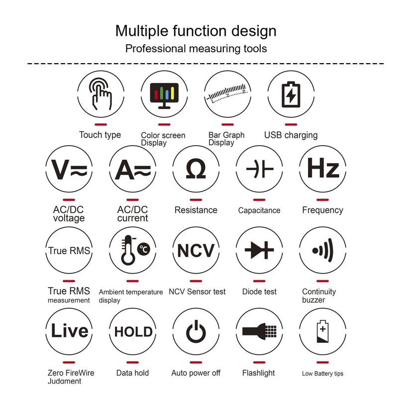Gráfico multimetros inteligentes de câmara de voz Electrician Bench multimetros digitais automáticos touch screen multimetros inteligentes