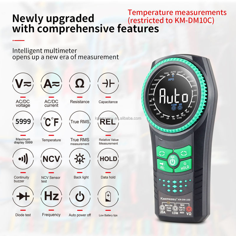 Multimetros Inteligentes Métricos de Voltagem Detector Multimetros Multimetros Digitais Botão Rotativo Inteligente -20-50C Max. Corrente CC 20mA