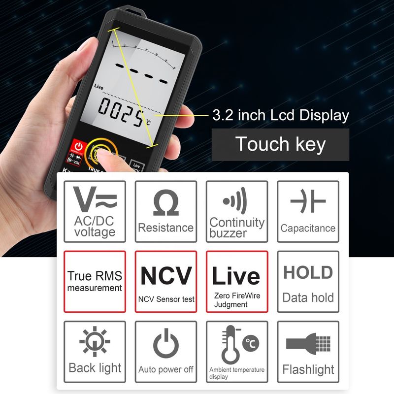 Grande ecrã Auto Ranging Touch Digital Multimeter Verdadeiro RMS Digital Multimeter AC DC Voltagem Mini Pocket Multimetro