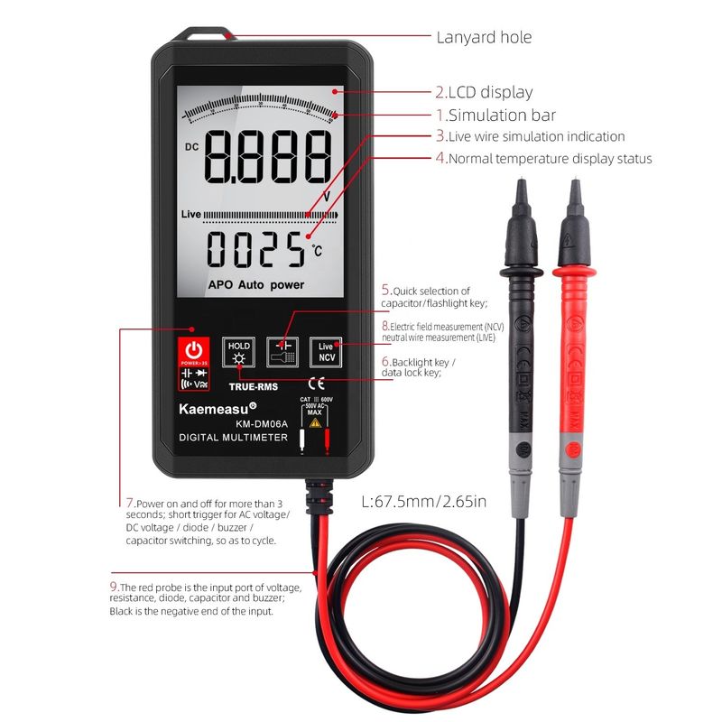 Grande ecrã Auto Ranging Touch Digital Multimeter Verdadeiro RMS Digital Multimeter AC DC Voltagem Mini Pocket Multimetro