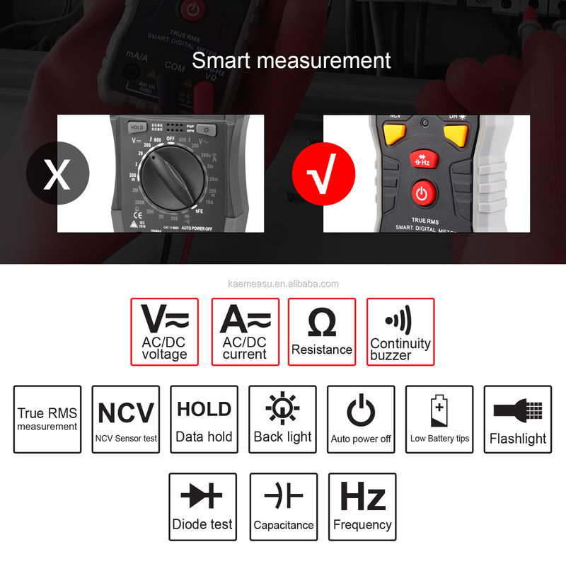 Kaemeasu Multiméter digital portátil inteligente DC AC Auto Range Multiméter digital vivo sem fio linha de teste Multiméter digital