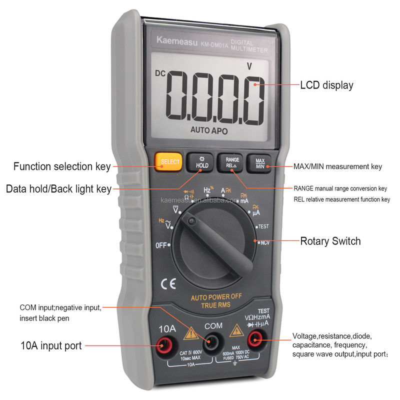 OEM ODM Anti-Combust Multitester DC/AC NCV medida saída de onda quadrada True-rms autonomia automática Multimetros digitais