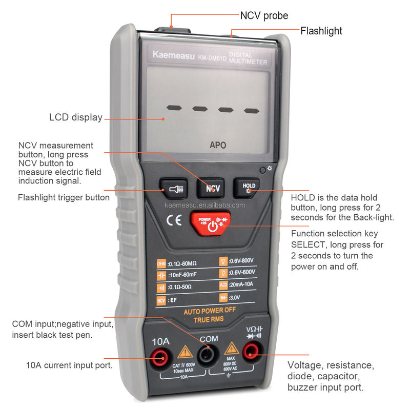 OEM ODM Anti-Combust Multitester DC/AC NCV medida saída de onda quadrada True-rms autonomia automática Multimetros digitais