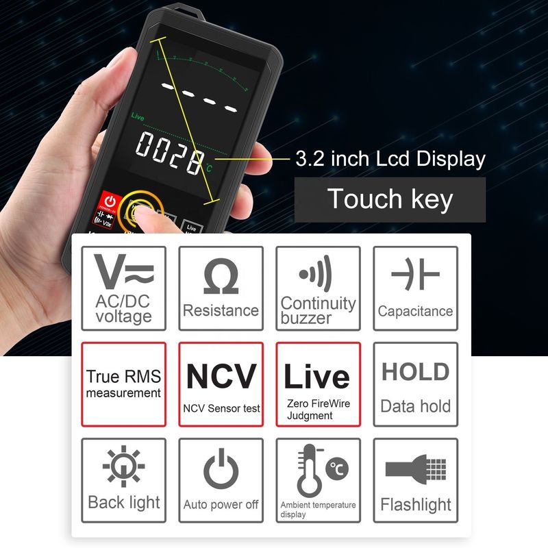 Ferramentas de Reparação Eletrônica de Bolso Kaemeasu Mini Multiméter Digital Touch 6000 contagem Cor Grande ecrã Mini Multiméter Digital Touch