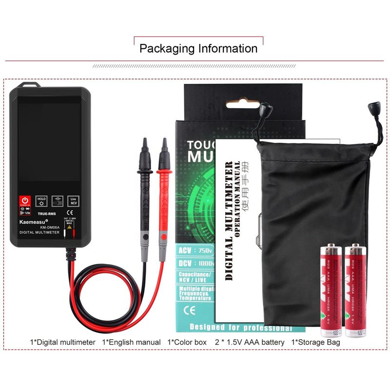 Ferramentas de Reparação Eletrônica de Bolso Kaemeasu Mini Multiméter Digital Touch 6000 contagem Cor Grande ecrã Mini Multiméter Digital Touch