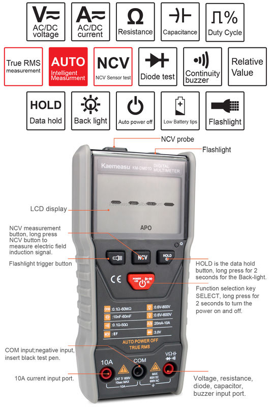 Multimétricos de alcance automático 3 5/6-número DC/AC True-rms Multiméter digital com Ncv Multimeter Tester