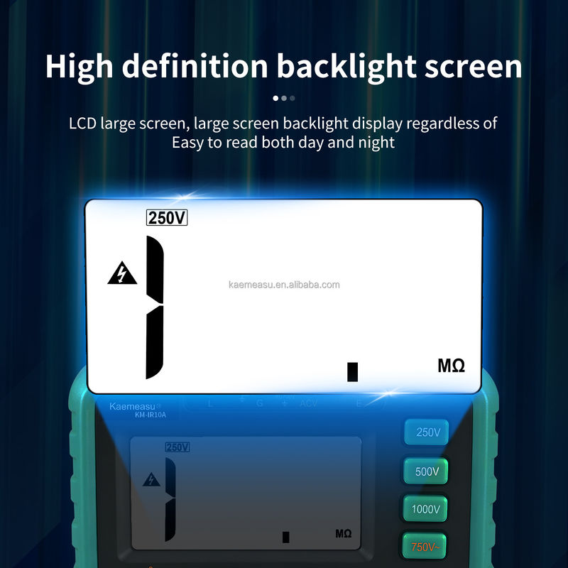 Teste de resistência ao isolamento digital com protecção contra sobrecarga e gama de medição até 2000MΩ Classe 1 250V 500V 1000V