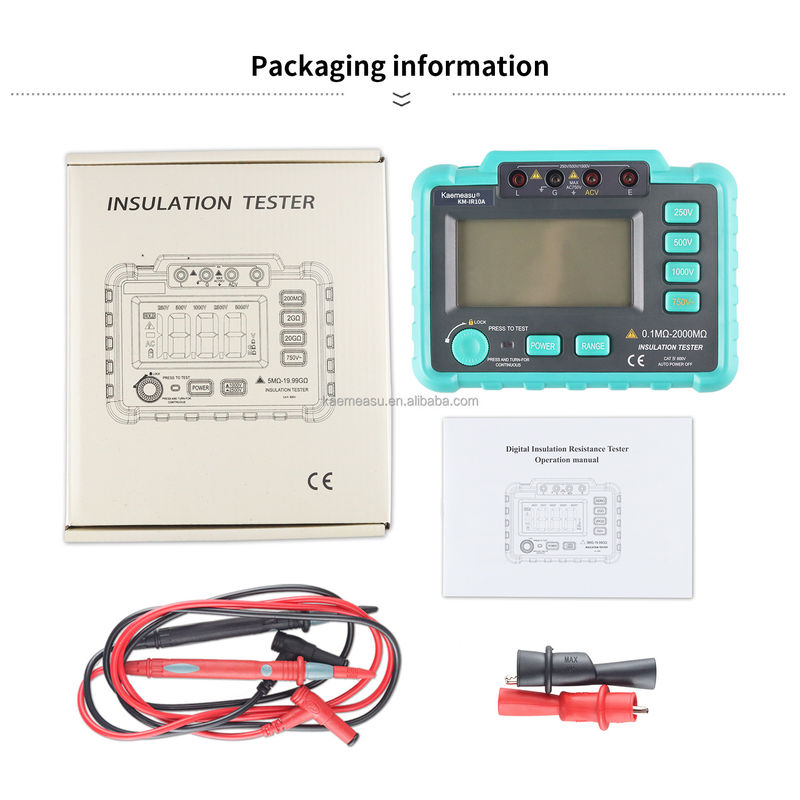 Teste de resistência ao isolamento digital com protecção contra sobrecarga e gama de medição até 2000MΩ Classe 1 250V 500V 1000V