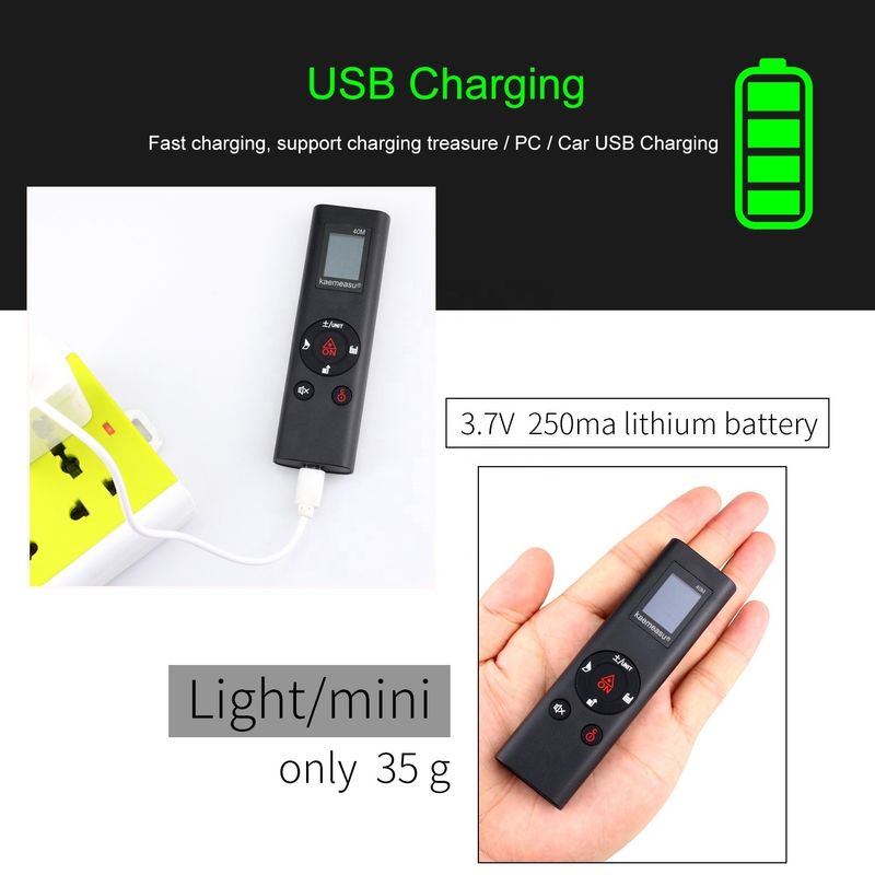 40m Mini portátil USB recarregável Laser Distance Meter Alta precisão de infravermelho Electronic Ruler Laser Range Finder