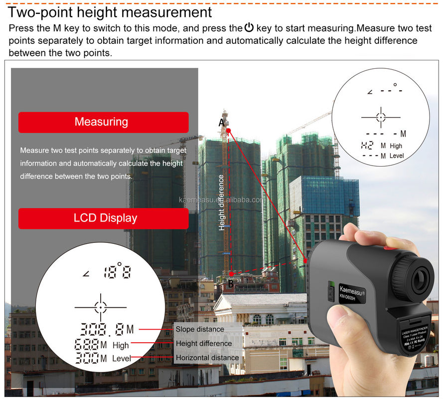 D Modelo Laser Range Finder Distance Meter Combo Golf Hunting Surveying Engineering Fornecimento de energia preciso 1.5V*2*AAA Bateria