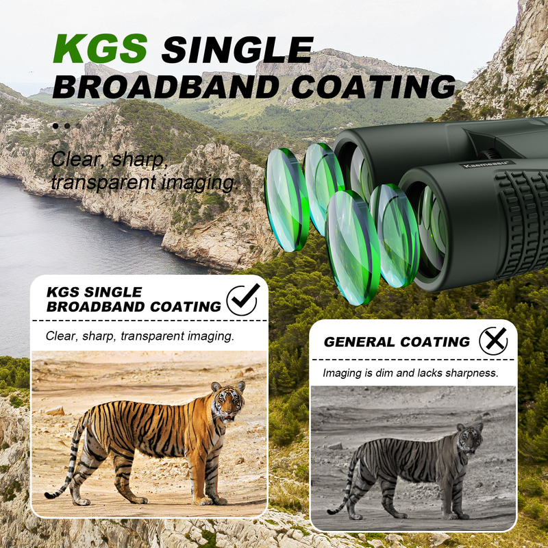 Kaemeasu C Modelo Verde Cor 10x42 HD Binoculares à prova d'água para adultos, Binoculares para observação de pássaros e caminhadas, Óptica com Prisma BAK4, Corpo à prova de choque de liga de magnésio, Visão clara e brilhante