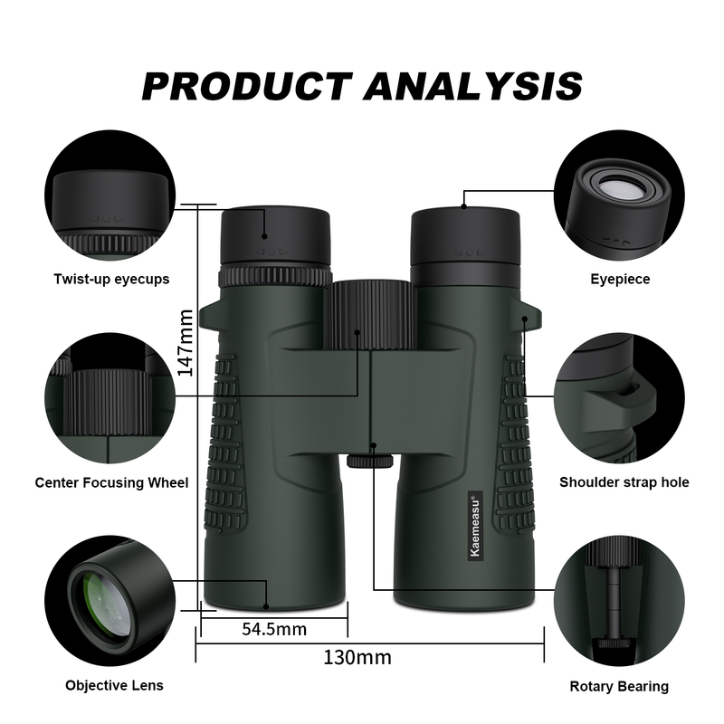 Kaemeasu C Modelo Verde Cor 10x42 HD Binoculares à prova d'água para adultos, Binoculares para observação de pássaros e caminhadas, Óptica com Prisma BAK4, Corpo à prova de choque de liga de magnésio, Visão clara e brilhante