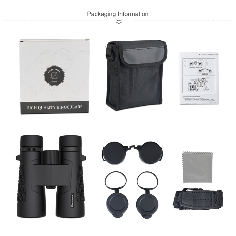Kaemeasu C Modelo preto 10x42 HD Binoculares à prova d'água para adultos, Binoculares para observação de pássaros e caminhadas, Óptica com Prisma BAK4, Corpo à prova de choque de liga de magnésio, Visão clara e brilhante